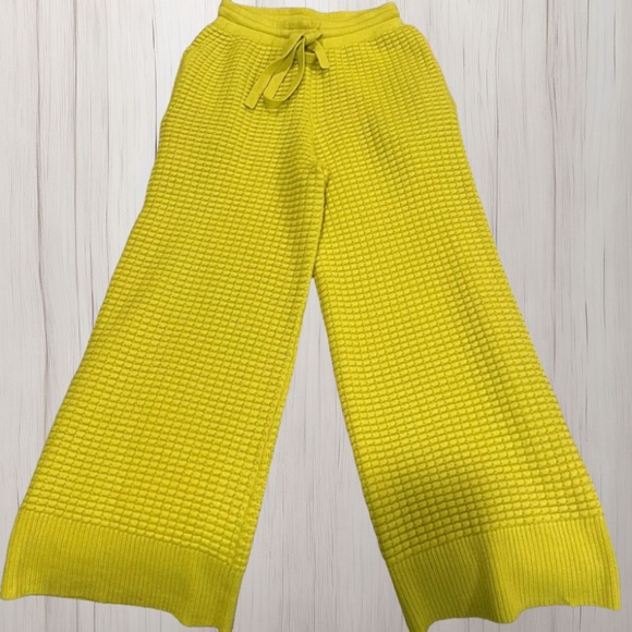 The Elder Statesman Pants - The Elder Statesman 100% Cashmere Waffle Knit Wide Leg Pants Yellow Small | NWT🔥